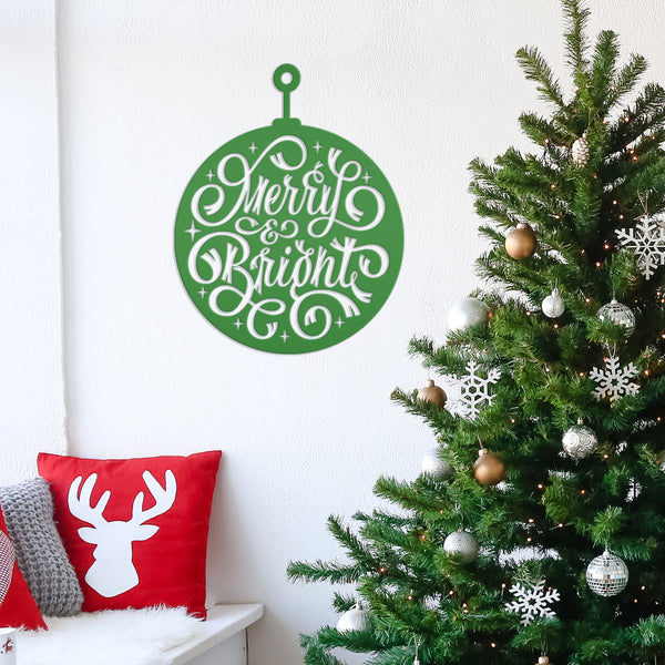 Merry & Bright Christmas Ornament Metal Sign