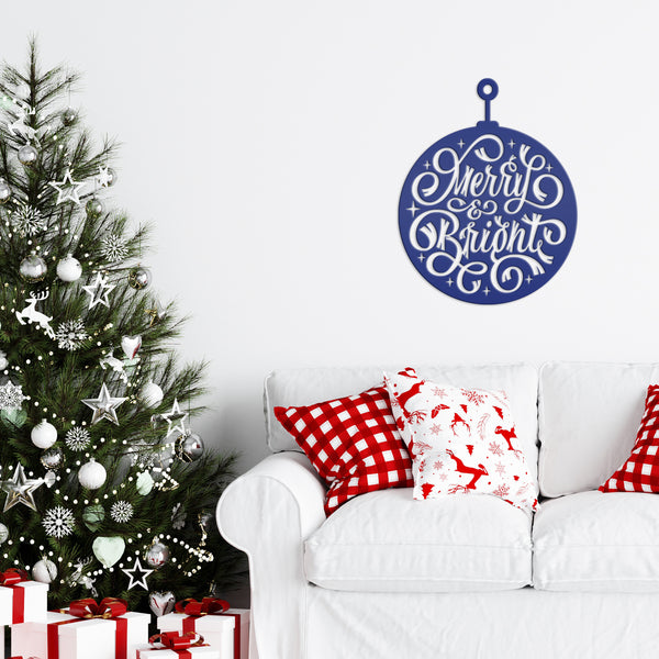 Merry & Bright Christmas Ornament Metal Sign