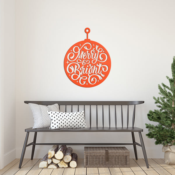 Merry & Bright Christmas Ornament Metal Sign