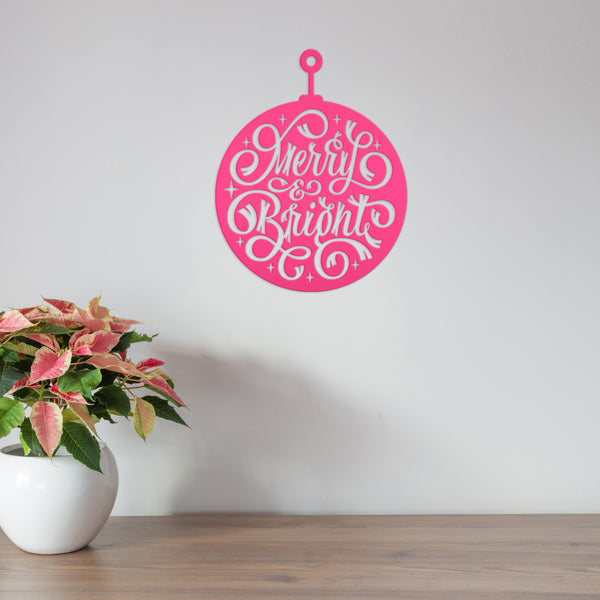 Merry & Bright Christmas Ornament Metal Sign
