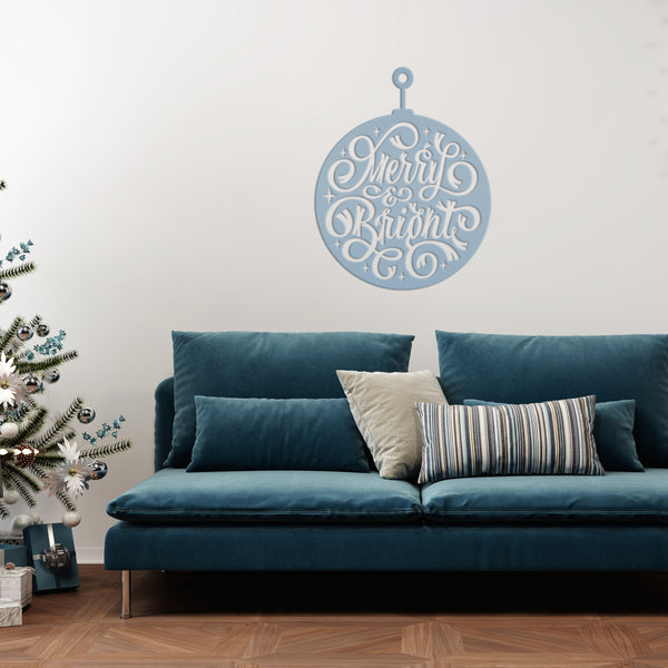 Merry & Bright Christmas Ornament Metal Sign