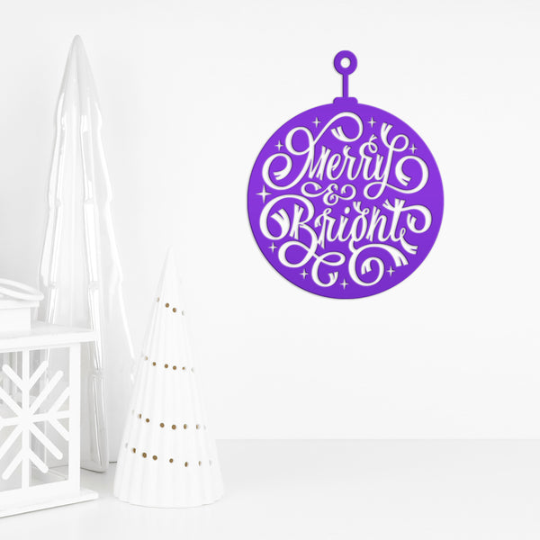 Merry & Bright Christmas Ornament Metal Sign