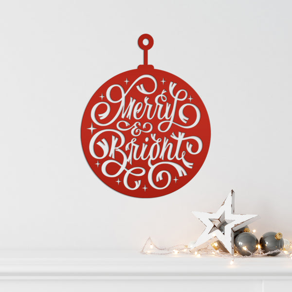 Merry & Bright Christmas Ornament Metal Sign