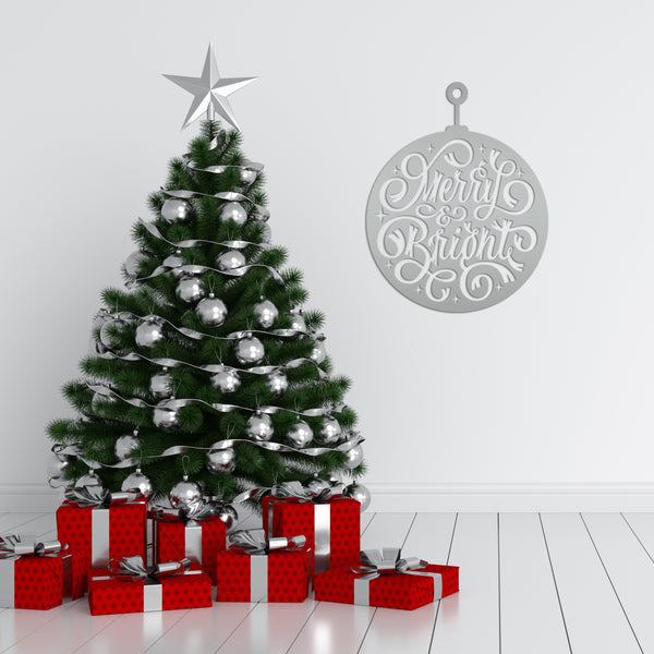 Merry & Bright Christmas Ornament Metal Sign