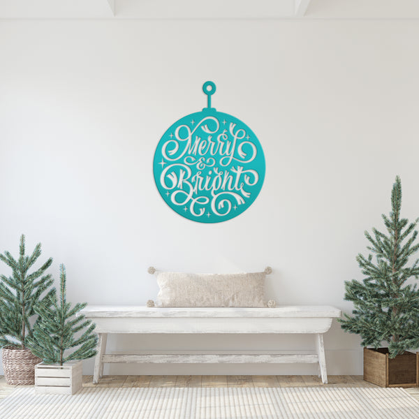 Merry & Bright Christmas Ornament Metal Sign