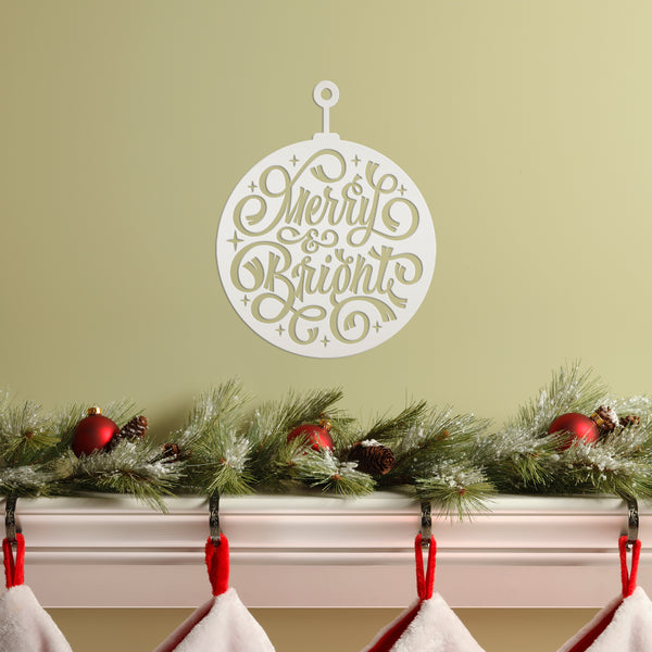 Merry & Bright Christmas Ornament Metal Sign