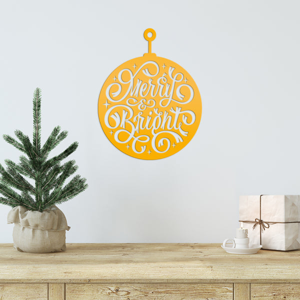 Merry & Bright Christmas Ornament Metal Sign