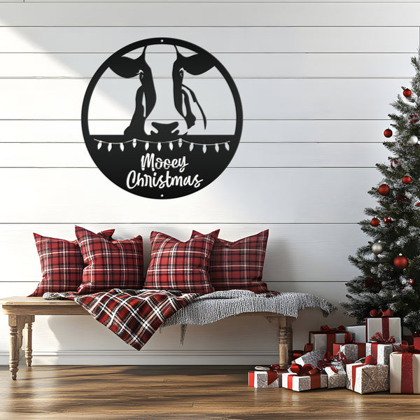 Metal Mooey Christmas Cow Sign, Cute Christmas Decor, Indoor or Outdoor