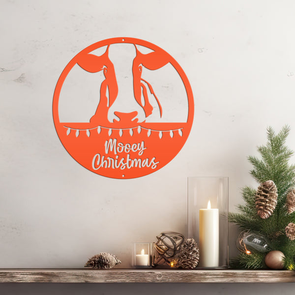 Metal Mooey Christmas Cow Sign, Cute Christmas Decor, Indoor or Outdoor