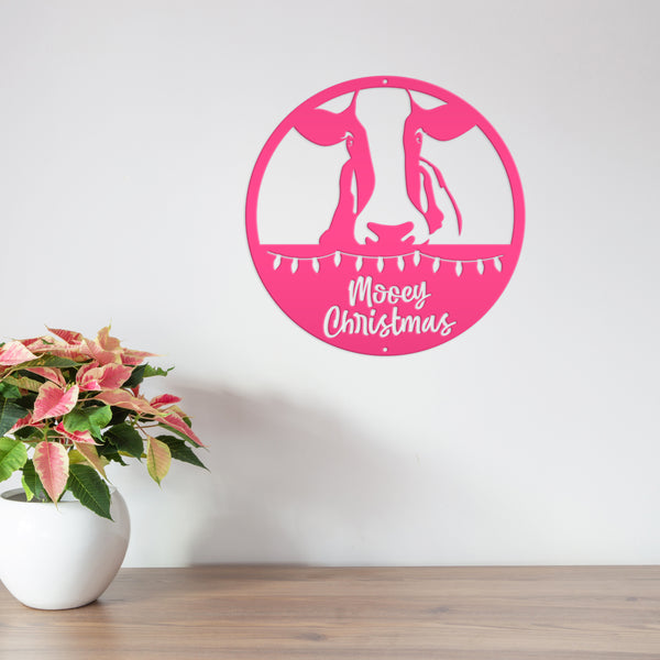 Metal Mooey Christmas Cow Sign, Cute Christmas Decor, Indoor or Outdoor
