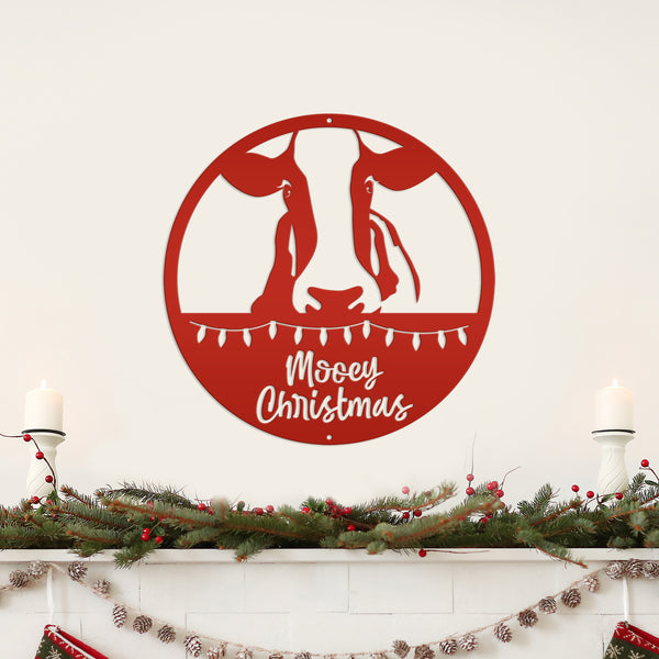 Metal Mooey Christmas Cow Sign, Cute Christmas Decor, Indoor or Outdoor