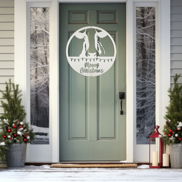 Metal Mooey Christmas Cow Sign, Cute Christmas Decor, Indoor or Outdoor