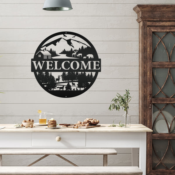 Mountain Cabin Welcome Metal Sign
