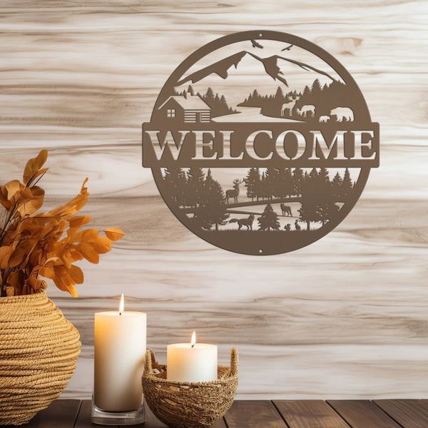 Mountain Cabin Welcome Metal Sign