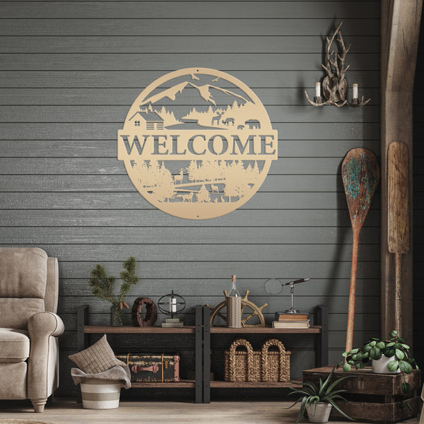 Mountain Cabin Welcome Metal Sign