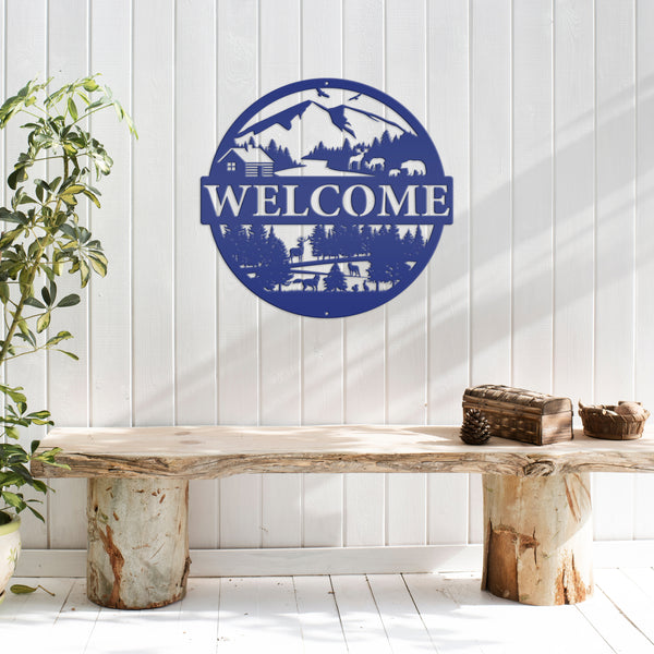 Mountain Cabin Welcome Metal Sign