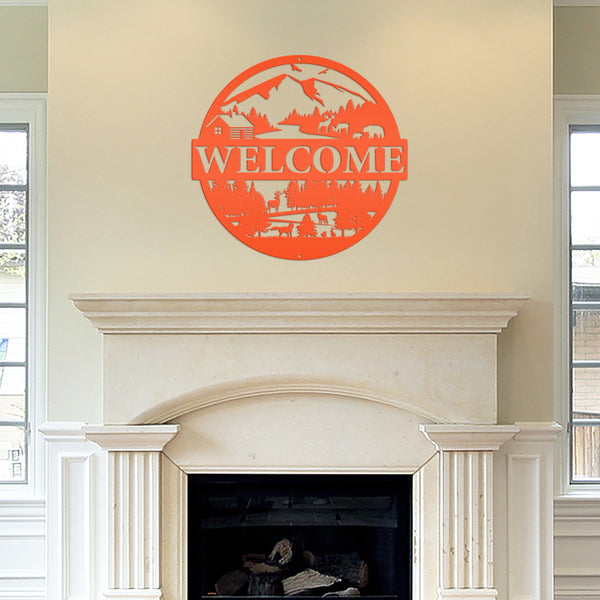Mountain Cabin Welcome Metal Sign