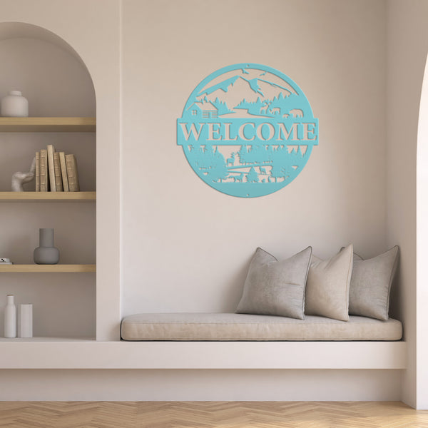 Mountain Cabin Welcome Metal Sign