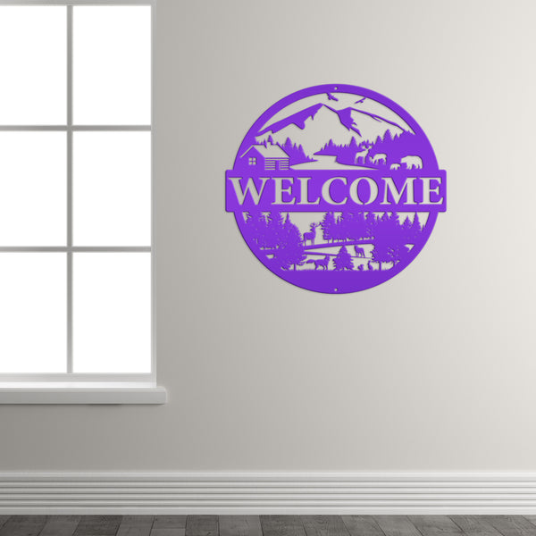 Mountain Cabin Welcome Metal Sign