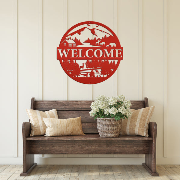 Mountain Cabin Welcome Metal Sign