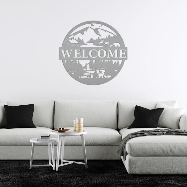 Mountain Cabin Welcome Metal Sign