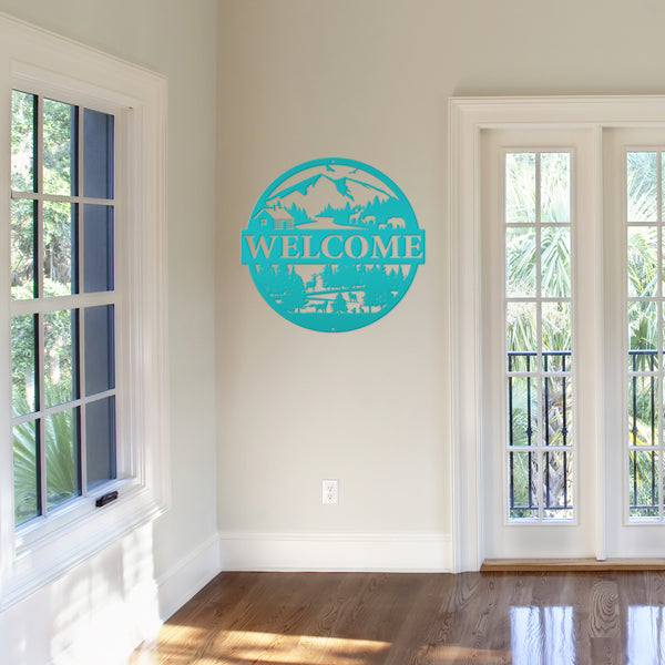 Mountain Cabin Welcome Metal Sign