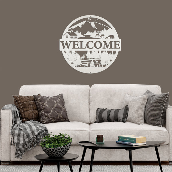 Mountain Cabin Welcome Metal Sign