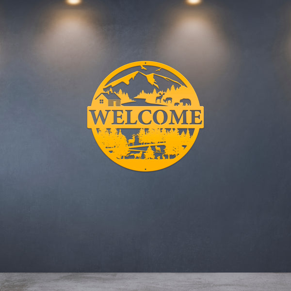 Mountain Cabin Welcome Metal Sign
