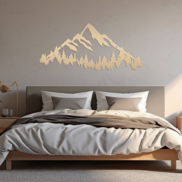 Mountain Range with Evergreen Trees Home Decor Metal Sign-Home Decor-Mountain Home Decor-Mountain Themed Cabin Decor