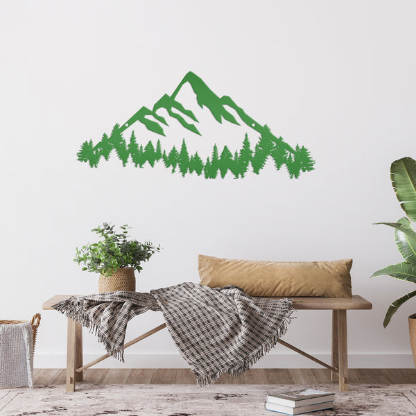 Mountain Range with Evergreen Trees Home Decor Metal Sign-Home Decor-Mountain Home Decor-Mountain Themed Cabin Decor