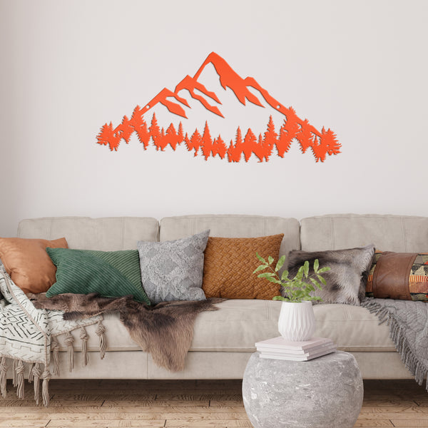 Mountain Range with Evergreen Trees Home Decor Metal Sign-Home Decor-Mountain Home Decor-Mountain Themed Cabin Decor