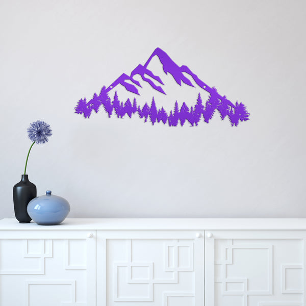 Mountain Range with Evergreen Trees Home Decor Metal Sign-Home Decor-Mountain Home Decor-Mountain Themed Cabin Decor
