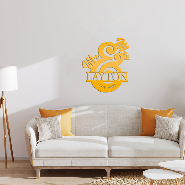 Personalized Last Name Sign, Mr. & Mrs. Sign, Wedding Gift Idea, Mr & Mrs Metal Name Wall Decor, Name Home Decor for Wall, Couples Name Wall Home Decor, Wedding Gift, Gift for Bride and Groom