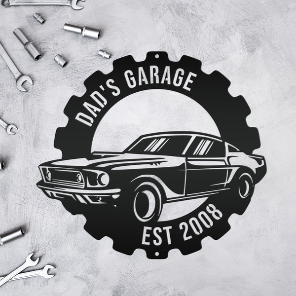 Metal Muscle Car Sign for the Garage, Metal Sign for the Garage, Fathers Day Gift, Gift for Grandpa or Dad, Garage Metal Wall Decor, Personalized Garage Sign