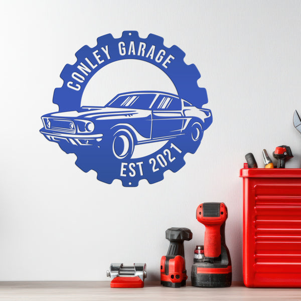 Metal Muscle Car Sign for the Garage, Metal Sign for the Garage, Fathers Day Gift, Gift for Grandpa or Dad, Garage Metal Wall Decor, Personalized Garage Sign