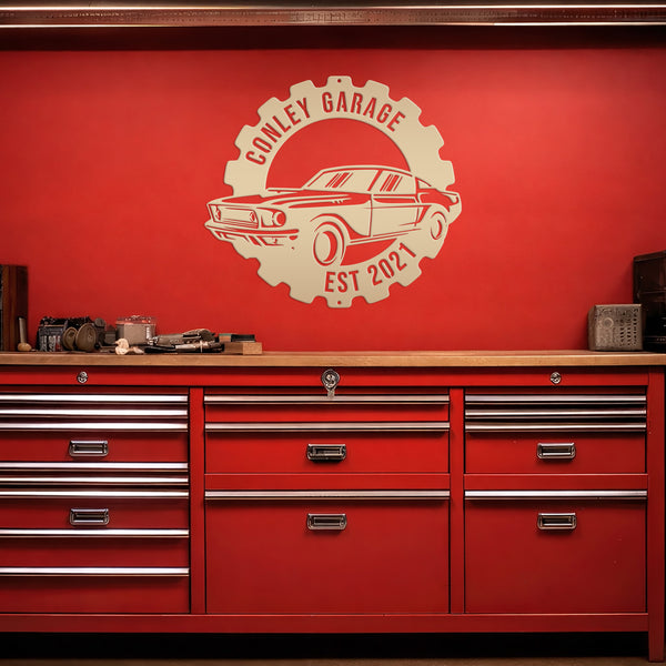 Metal Muscle Car Sign for the Garage, Metal Sign for the Garage, Fathers Day Gift, Gift for Grandpa or Dad, Garage Metal Wall Decor, Personalized Garage Sign