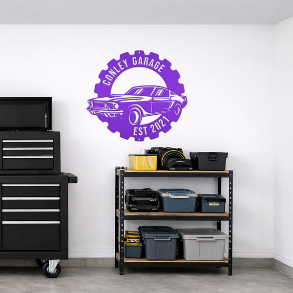 Metal Muscle Car Sign for the Garage, Metal Sign for the Garage, Fathers Day Gift, Gift for Grandpa or Dad, Garage Metal Wall Decor, Personalized Garage Sign