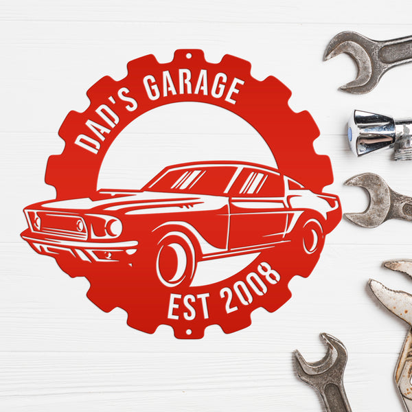 Metal Muscle Car Sign for the Garage, Metal Sign for the Garage, Fathers Day Gift, Gift for Grandpa or Dad, Garage Metal Wall Decor, Personalized Garage Sign