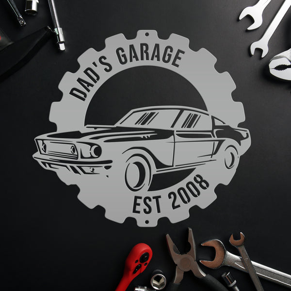 Metal Muscle Car Sign for the Garage, Metal Sign for the Garage, Fathers Day Gift, Gift for Grandpa or Dad, Garage Metal Wall Decor, Personalized Garage Sign