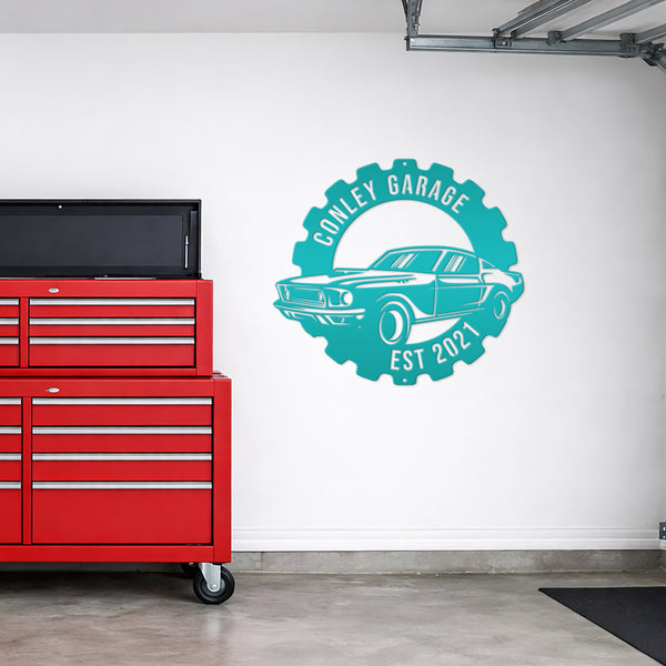 Metal Muscle Car Sign for the Garage, Metal Sign for the Garage, Fathers Day Gift, Gift for Grandpa or Dad, Garage Metal Wall Decor, Personalized Garage Sign