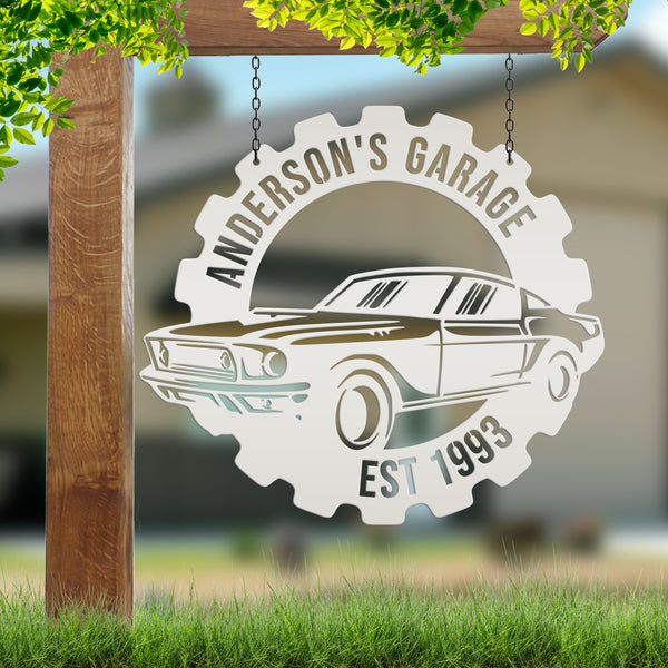 Metal Muscle Car Sign for the Garage, Metal Sign for the Garage, Fathers Day Gift, Gift for Grandpa or Dad, Garage Metal Wall Decor, Personalized Garage Sign