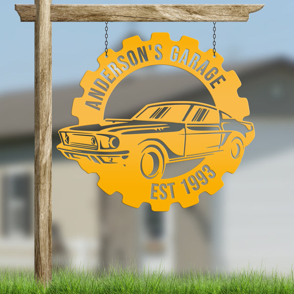 Metal Muscle Car Sign for the Garage, Metal Sign for the Garage, Fathers Day Gift, Gift for Grandpa or Dad, Garage Metal Wall Decor, Personalized Garage Sign