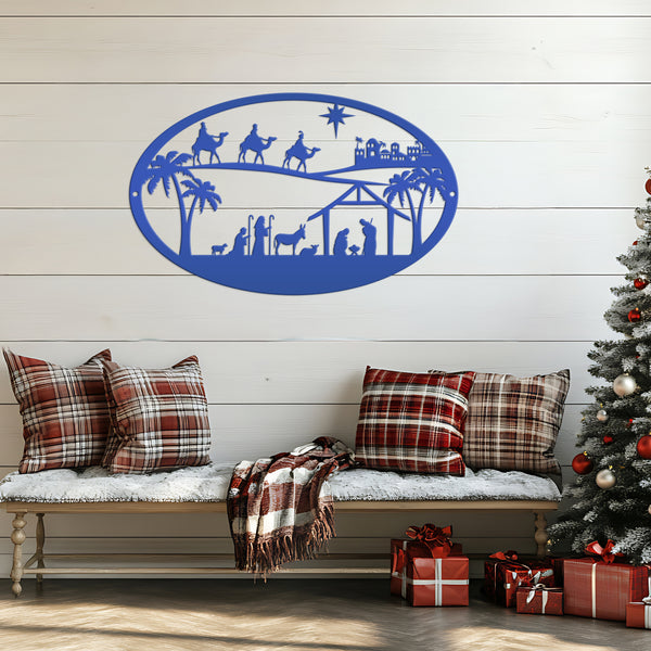 Metal Outdoor Christmas Nativity Scene Sign, Christian Christmas Decor