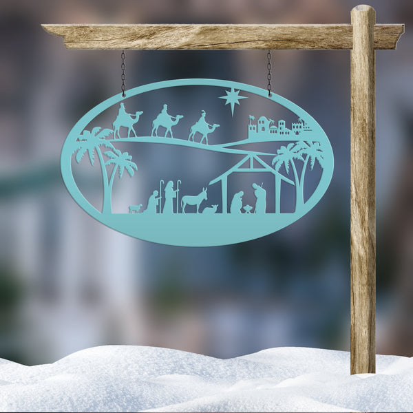 Metal Outdoor Christmas Nativity Scene Sign, Christian Christmas Decor