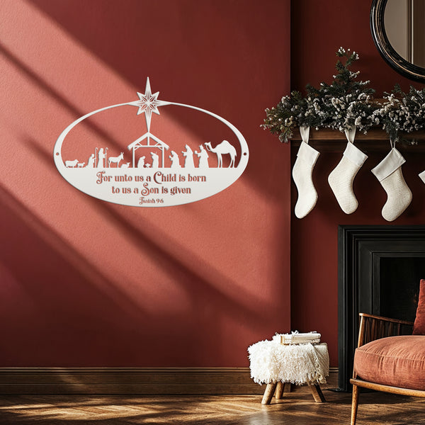 Metal Christmas Nativity Sign, Christian Holiday Decor - Isaiah 9:6
