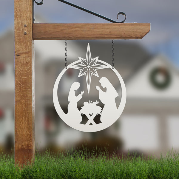 Metal Christmas Nativity Sign , Outdoor Holiday Decor, Christian Yard Scene