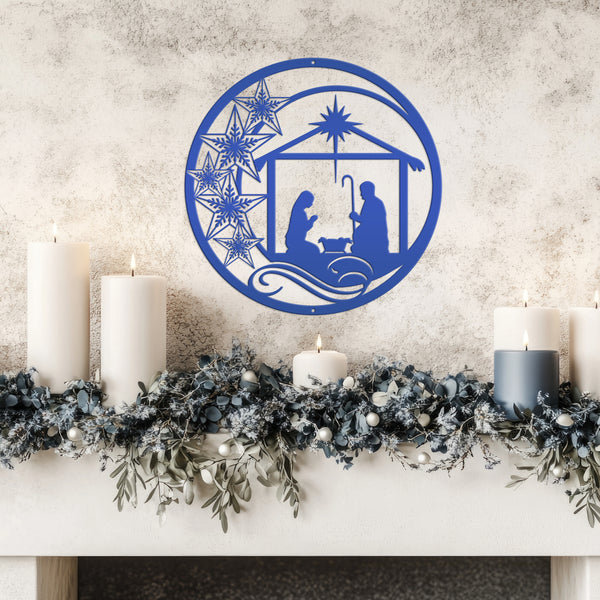Metal Christmas Star Nativity Sign - Holiday Decor-Christmas Nativity Hanging Sign -Door Hanger