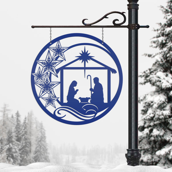 Metal Christmas Star Nativity Sign - Holiday Decor-Christmas Nativity Hanging Sign -Door Hanger