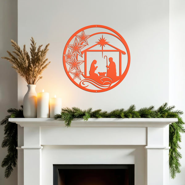 Metal Christmas Star Nativity Sign - Holiday Decor-Christmas Nativity Hanging Sign -Door Hanger