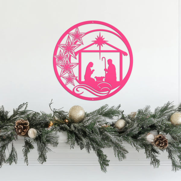 Metal Christmas Star Nativity Sign - Holiday Decor-Christmas Nativity Hanging Sign -Door Hanger